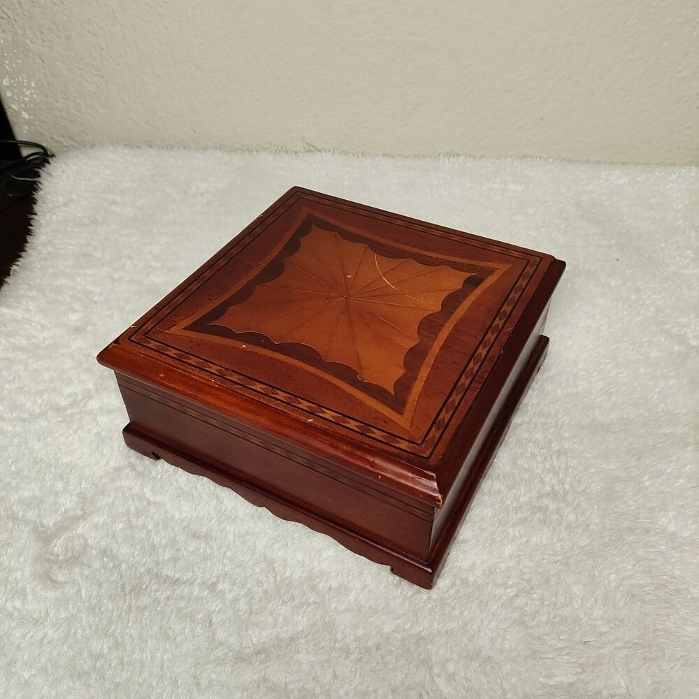 Vintage Nogiguchi Collection 7" x 7" Wooden Jewelry Box w/ Mirror, Music Box
